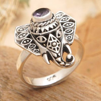 Primary image for Silver  Amethyst Ring of Elephant-Headed Hindu God Ganesha Wonderful Ganesha