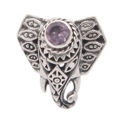 Alternate image for Silver  Amethyst Ring of Elephant-Headed Hindu God Ganesha Wonderful Ganesha