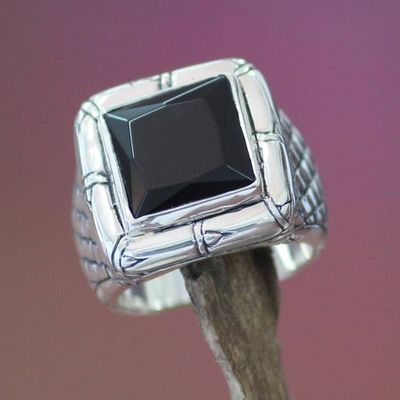 Alternate image for Mens Sterling Silver and Onyx Ring Kingdom of Night