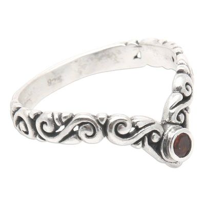 Alternate image for Garnet Sterling Silver Single Stone Ring with Balinese Motif Crown Melody