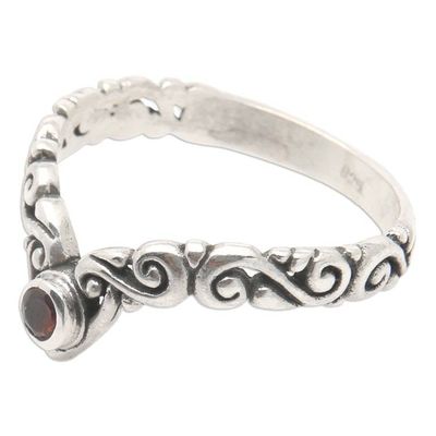 Alternate image for Garnet Sterling Silver Single Stone Ring with Balinese Motif Crown Melody