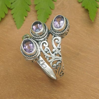Primary image for Polished Cocktail Ring with Three Faceted Amethyst Gems Wise Roots