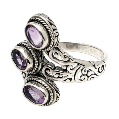 Alternate image for Polished Cocktail Ring with Three Faceted Amethyst Gems Wise Roots