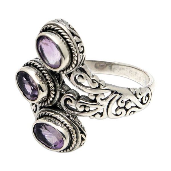 Alternate image for Polished Cocktail Ring with Three Faceted Amethyst Gems Wise Roots