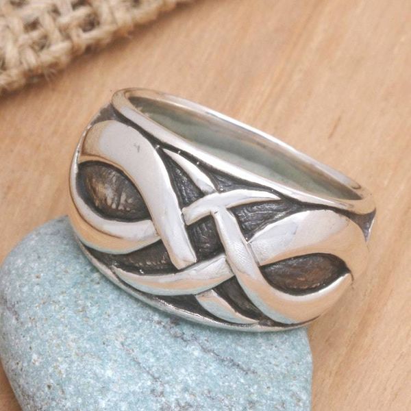 Alternate image for Mens Sterling Silver Band Ring Dragon Art