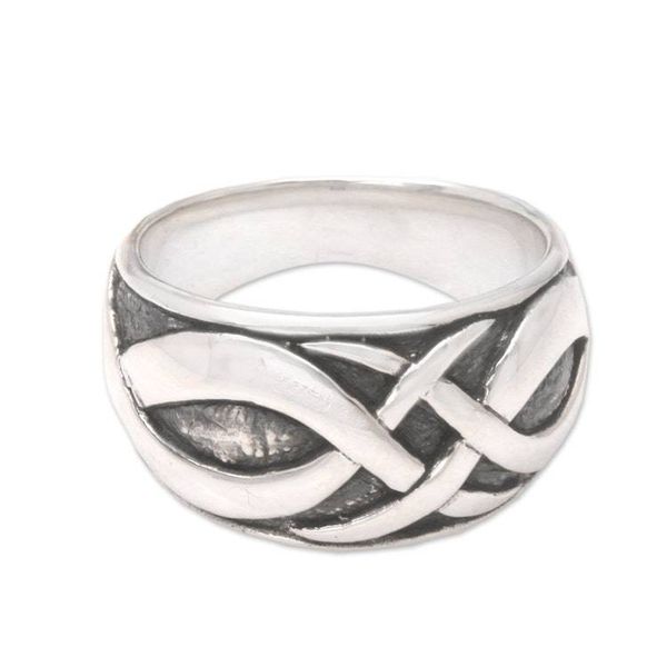 Alternate image for Mens Sterling Silver Band Ring Dragon Art