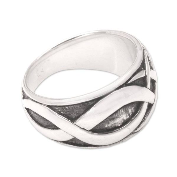 Alternate image for Mens Sterling Silver Band Ring Dragon Art