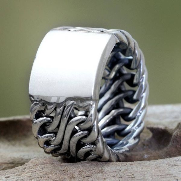 Alternate image for Mens Handcrafted Sterling Silver Band Ring Fire Lord