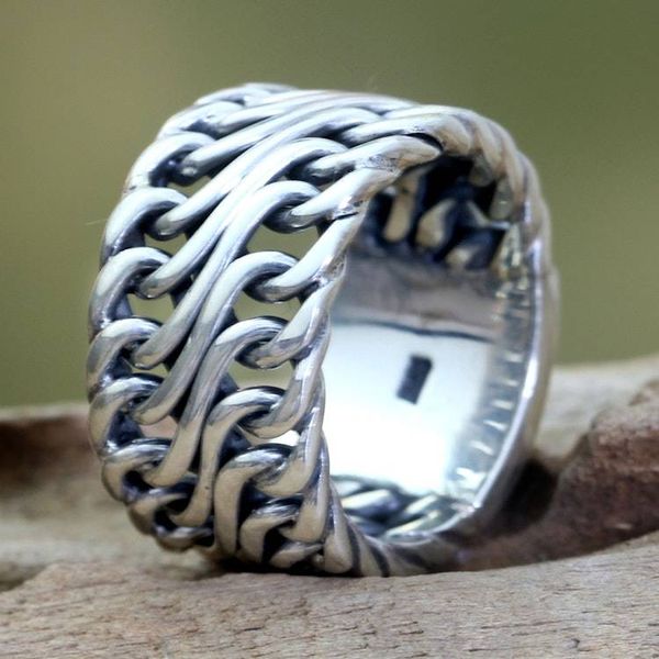 Alternate image for Mens Handcrafted Sterling Silver Band Ring Fire Lord