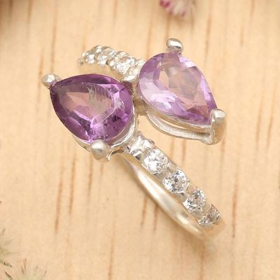Primary image for Six-Carat Faceted Pear Amethyst Cocktail Ring Made in Bali Wise Core