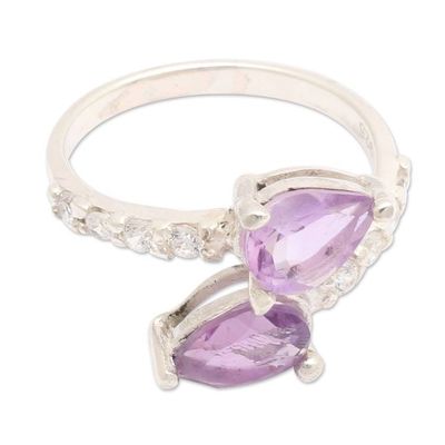 Alternate image for Six-Carat Faceted Pear Amethyst Cocktail Ring Made in Bali Wise Core