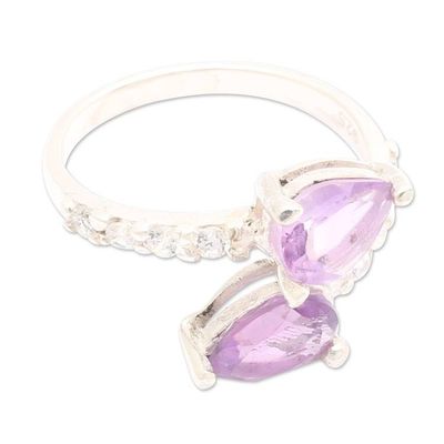 Alternate image for Six-Carat Faceted Pear Amethyst Cocktail Ring Made in Bali Wise Core