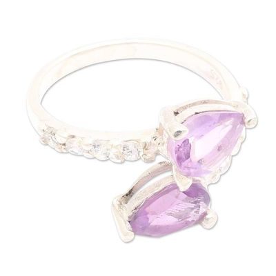 Alternate image for Six-Carat Faceted Pear Amethyst Cocktail Ring Made in Bali Wise Core
