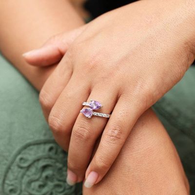 Alternate image for Six-Carat Faceted Pear Amethyst Cocktail Ring Made in Bali Wise Core