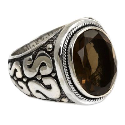 Alternate image for Mens Unique Sterling Silver and Smoky Quartz Ring Java Shadow