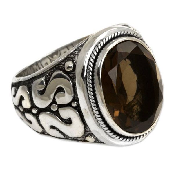 Alternate image for Mens Unique Sterling Silver and Smoky Quartz Ring Java Shadow