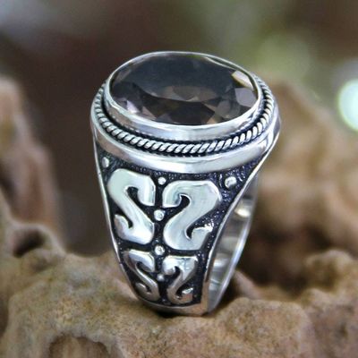 Alternate image for Mens Unique Sterling Silver and Smoky Quartz Ring Java Shadow