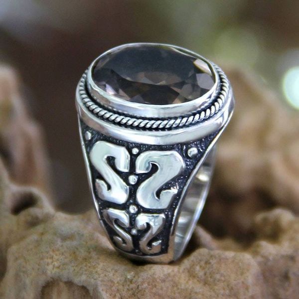 Alternate image for Mens Unique Sterling Silver and Smoky Quartz Ring Java Shadow