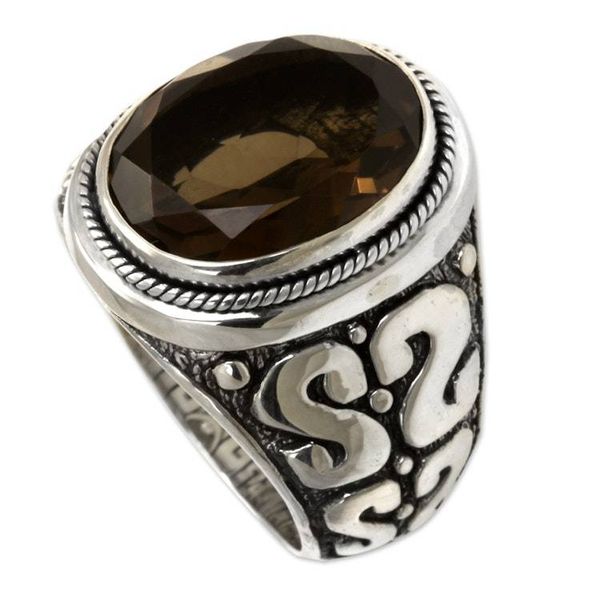 Alternate image for Mens Unique Sterling Silver and Smoky Quartz Ring Java Shadow