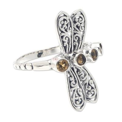 Alternate image for Dragonfly-Themed Cocktail Ring with Faceted Citrine Jewels Prosperous Dragonfly