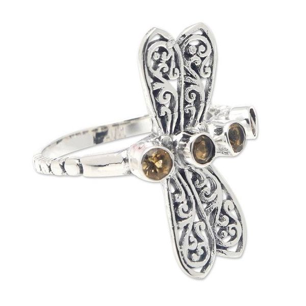 Alternate image for Dragonfly-Themed Cocktail Ring with Faceted Citrine Jewels Prosperous Dragonfly