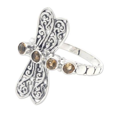Alternate image for Dragonfly-Themed Cocktail Ring with Faceted Citrine Jewels Prosperous Dragonfly