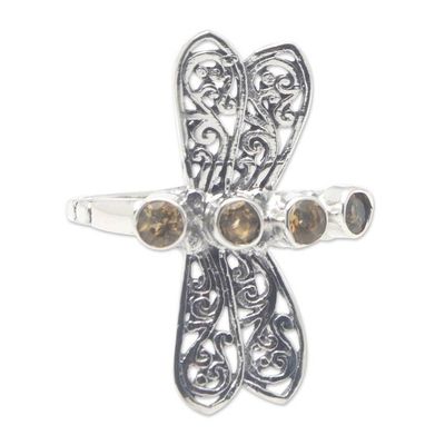 Alternate image for Dragonfly-Themed Cocktail Ring with Faceted Citrine Jewels Prosperous Dragonfly