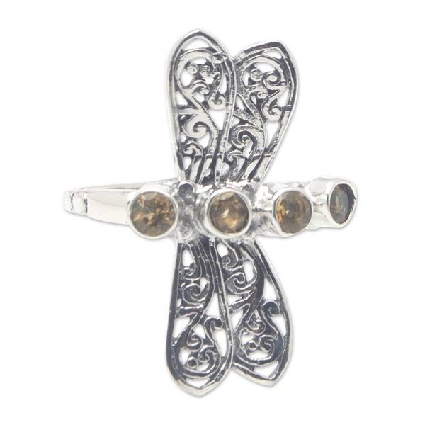 Alternate image for Dragonfly-Themed Cocktail Ring with Faceted Citrine Jewels Prosperous Dragonfly