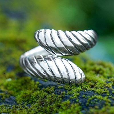 Alternate image for Modern Swirl-Patterned Sterling Silver Wrap Ring from Bali Inner Waves