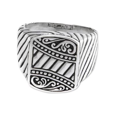 Alternate image for Mens sterling silver ring Batik Shield
