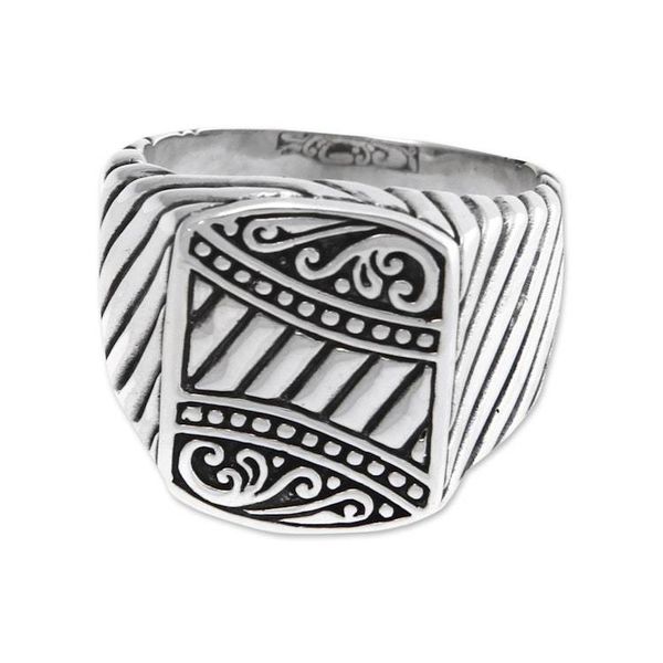 Alternate image for Mens sterling silver ring Batik Shield