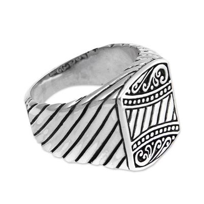 Alternate image for Mens sterling silver ring Batik Shield