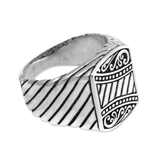 Alternate image for Mens sterling silver ring Batik Shield