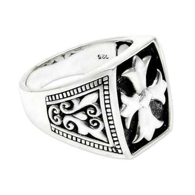 Alternate image for Cross Signet Sterling Silver Ring for Men Brave Knight