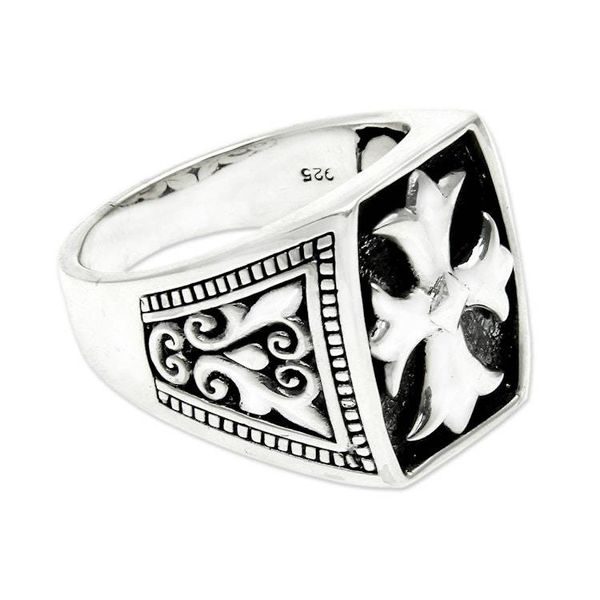 Alternate image for Cross Signet Sterling Silver Ring for Men Brave Knight