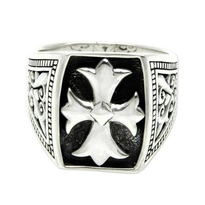 Alternate image for Cross Signet Sterling Silver Ring for Men Brave Knight