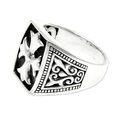 Alternate image for Cross Signet Sterling Silver Ring for Men Brave Knight