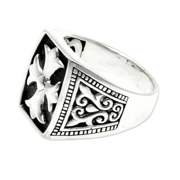 Alternate image for Cross Signet Sterling Silver Ring for Men Brave Knight