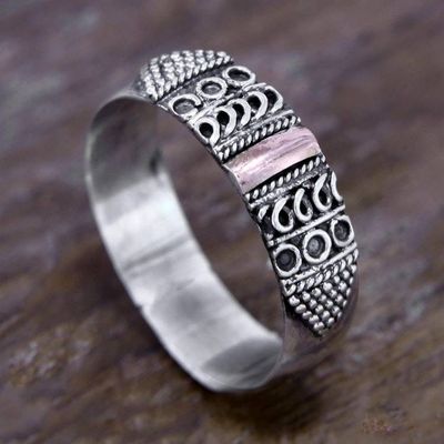 Alternate image for Artisan Crafted Balinese Gold Accent Silver Band Ring Dream of Peace