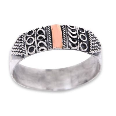 Alternate image for Artisan Crafted Balinese Gold Accent Silver Band Ring Dream of Peace