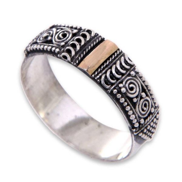 Alternate image for Handcrafted Silver Ring from Bali with 18k Gold Accent Beautiful Enigma