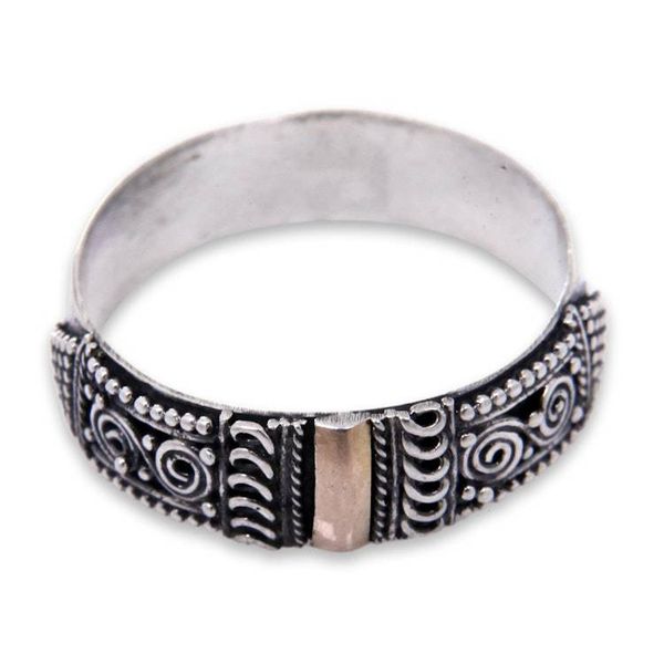 Alternate image for Handcrafted Silver Ring from Bali with 18k Gold Accent Beautiful Enigma