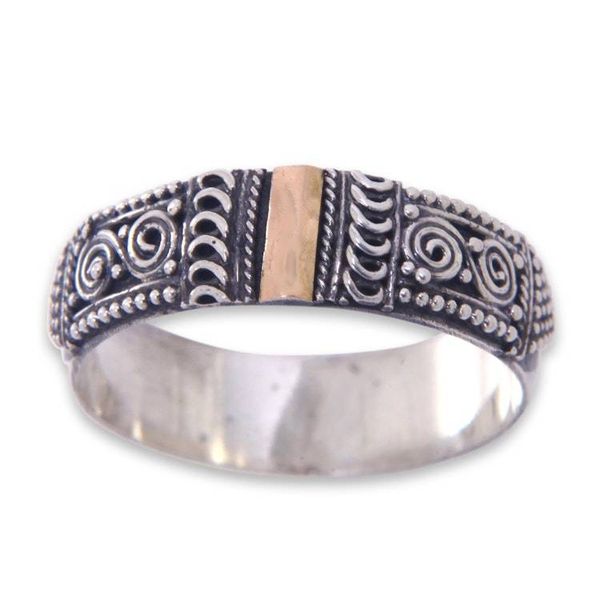 Alternate image for Handcrafted Silver Ring from Bali with 18k Gold Accent Beautiful Enigma