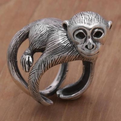 Primary image for 925 Sterling Silver Monkey Wrap Ring from Indonesia Amusing Monkey