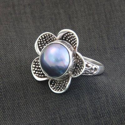Primary image for Handcrafted Floral Sterling Silver and Pearl Ring Blue Jasmine