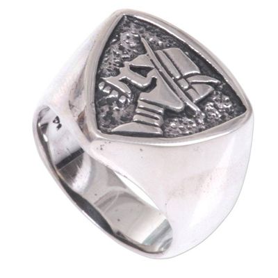 Alternate image for Hand Made Sterling Silver Skull Signet Ring from Indonesia Dapper Skull
