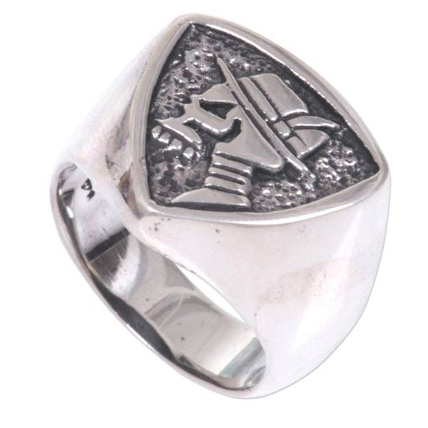 Alternate image for Hand Made Sterling Silver Skull Signet Ring from Indonesia Dapper Skull