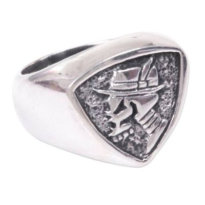 Alternate image for Hand Made Sterling Silver Skull Signet Ring from Indonesia Dapper Skull