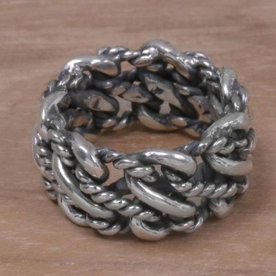 Alternate image for 925 Sterling Silver Rope Motif Band Ring from Indonesia Roped by Love