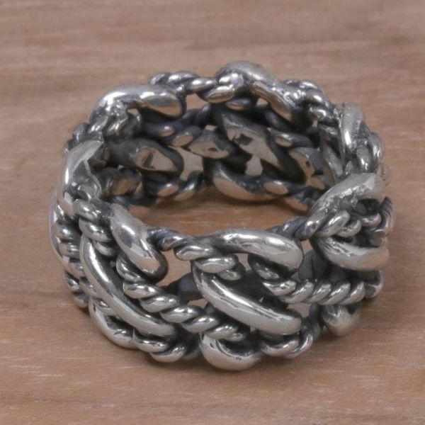 Alternate image for 925 Sterling Silver Rope Motif Band Ring from Indonesia Roped by Love